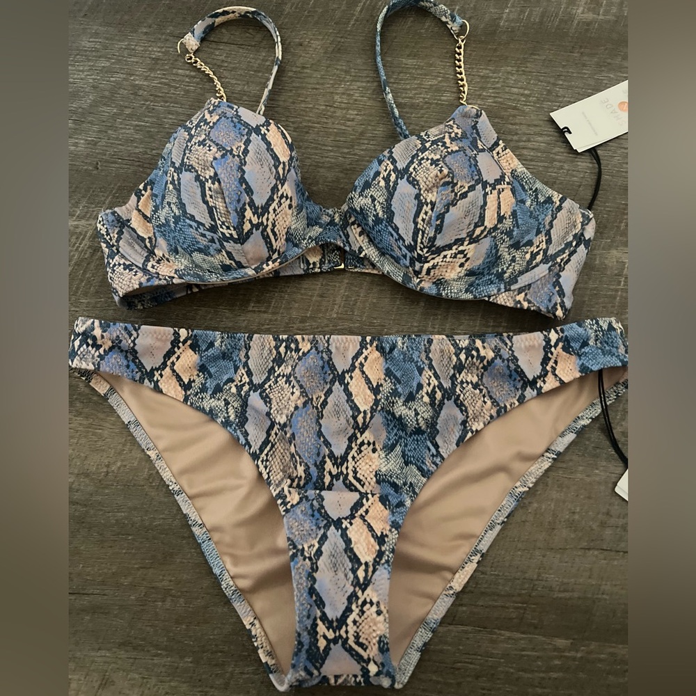 Shade & Shore Blue and Beige Snake Print Bikini Set